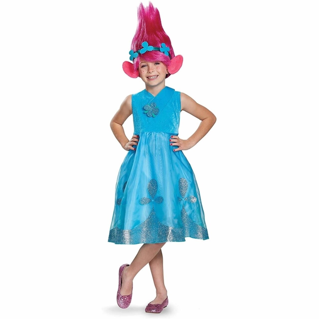 Trolls Poppy Deluxe Size L 10 12 Girls Costume And Wig Disguise